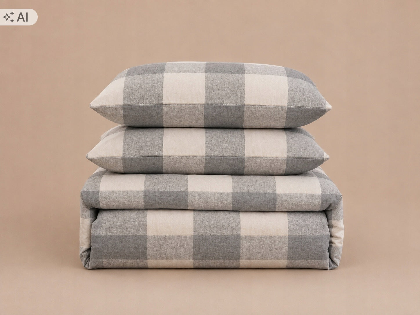 Bedding set 100% cotton Mengtianzi B-1583 beige gray lattice 160x200 3el Packaging status original