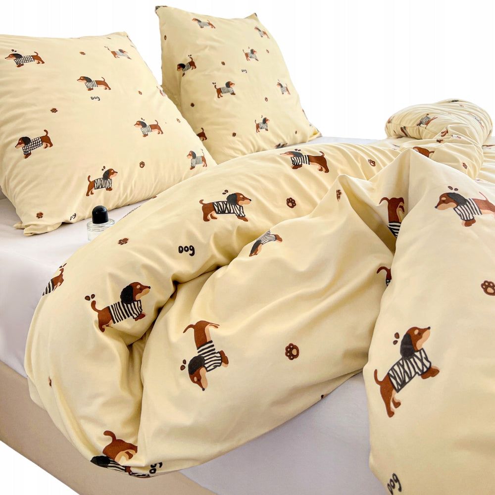 Bedding set 140x200 set double-sided beige with dog dachshunds fashionable
