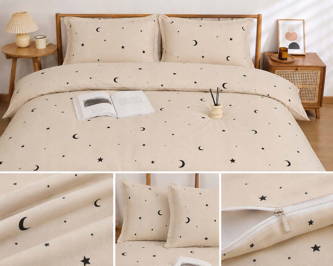 Bedding set 160x200 100% cotton beige moons stars Packaging status original