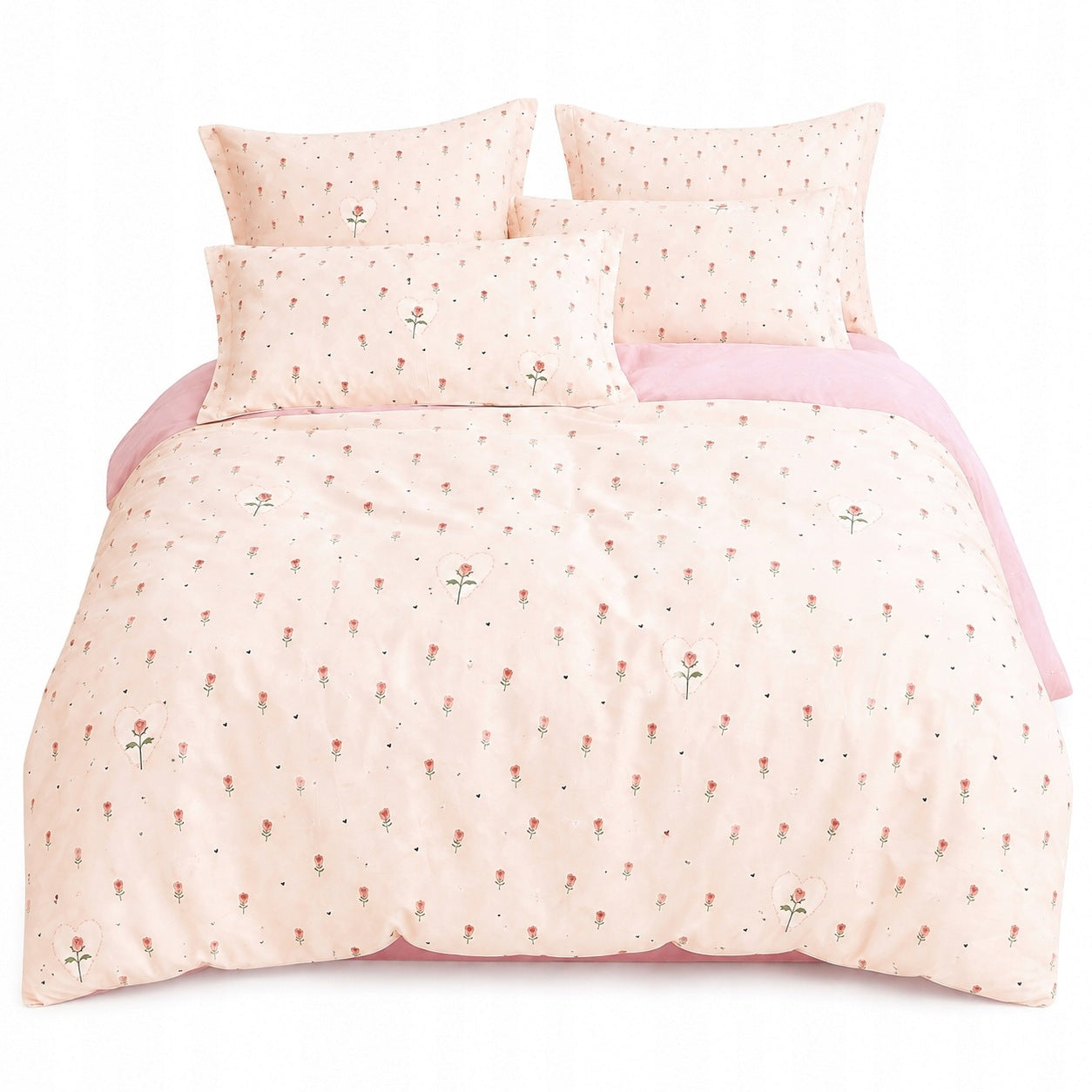 Bedding set 160x200 100% cotton pink with rose hearts