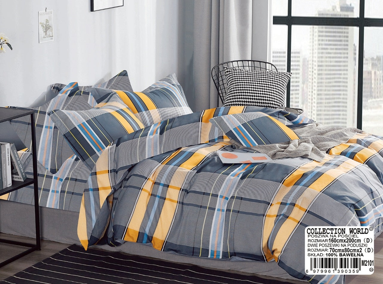 Bedding set 160x200 100% grey plaid cotton Brand Collection World
