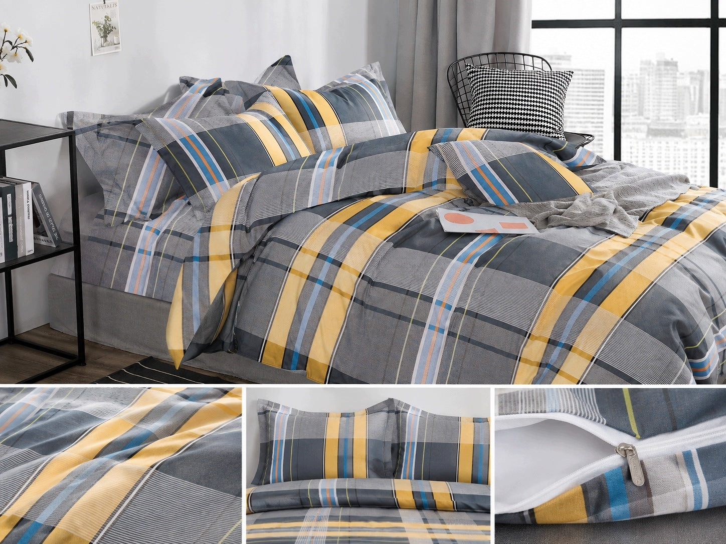 Bedding set 160x200 100% grey plaid cotton Packaging status original