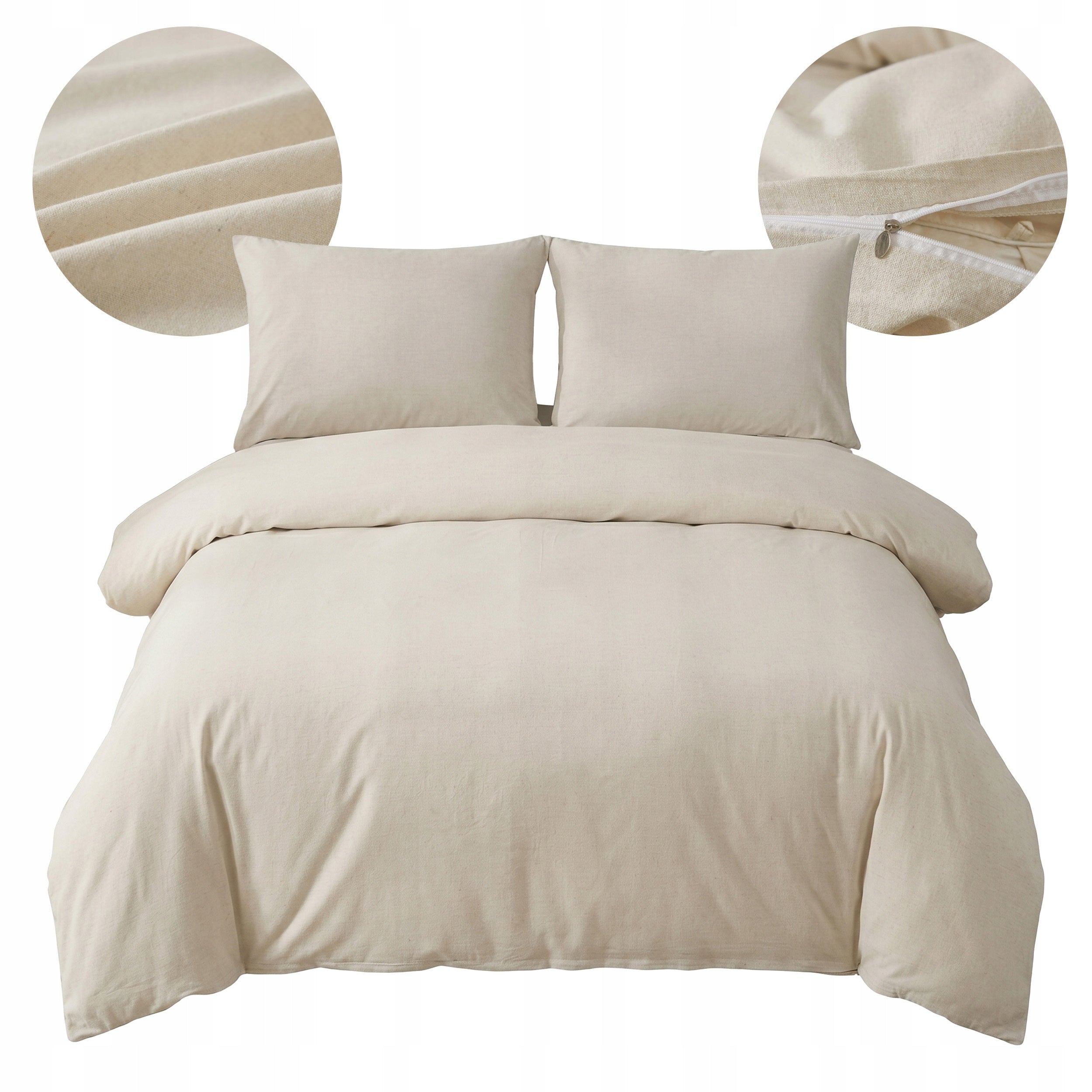 Bedding set 160x200 + 2 pillowcases 70x80 cm premium beige linen gift