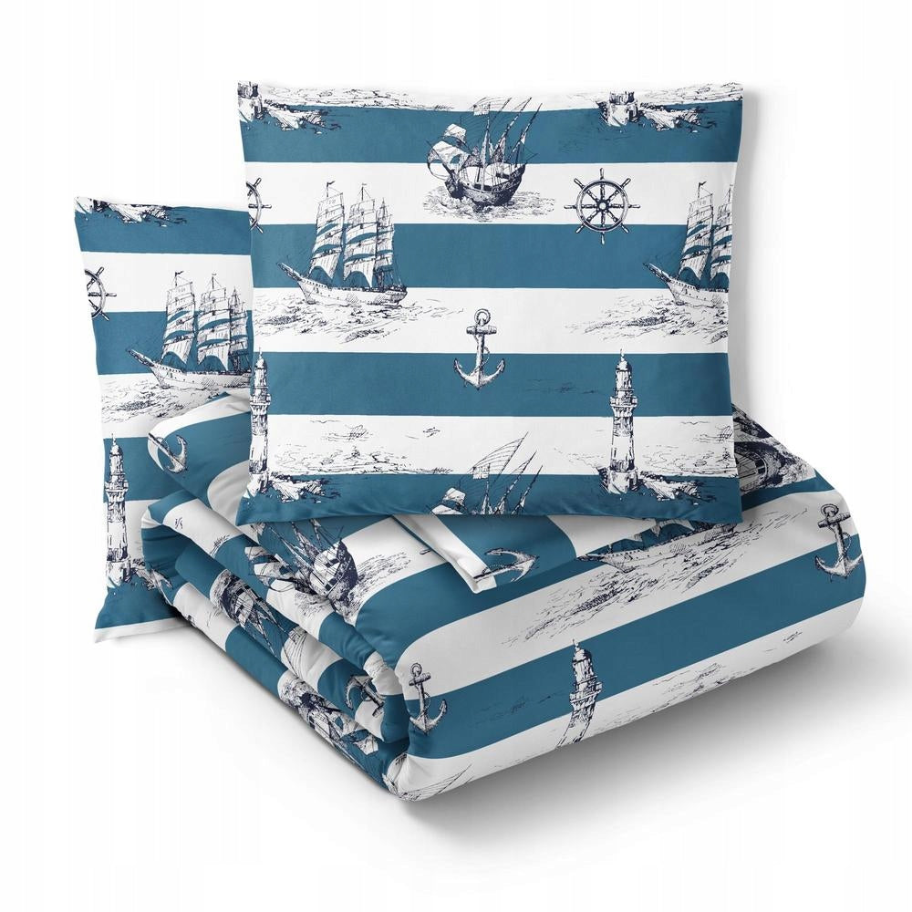 Bedding set 160x200 + 2x70x80, 100% Cotton, 140g/m2, pattern: Navy