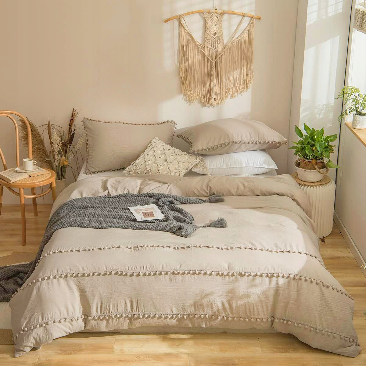 Bedding with Pompoms Boho 200x220 Beige Set Manufacturer code PO-KL-8-D3-2