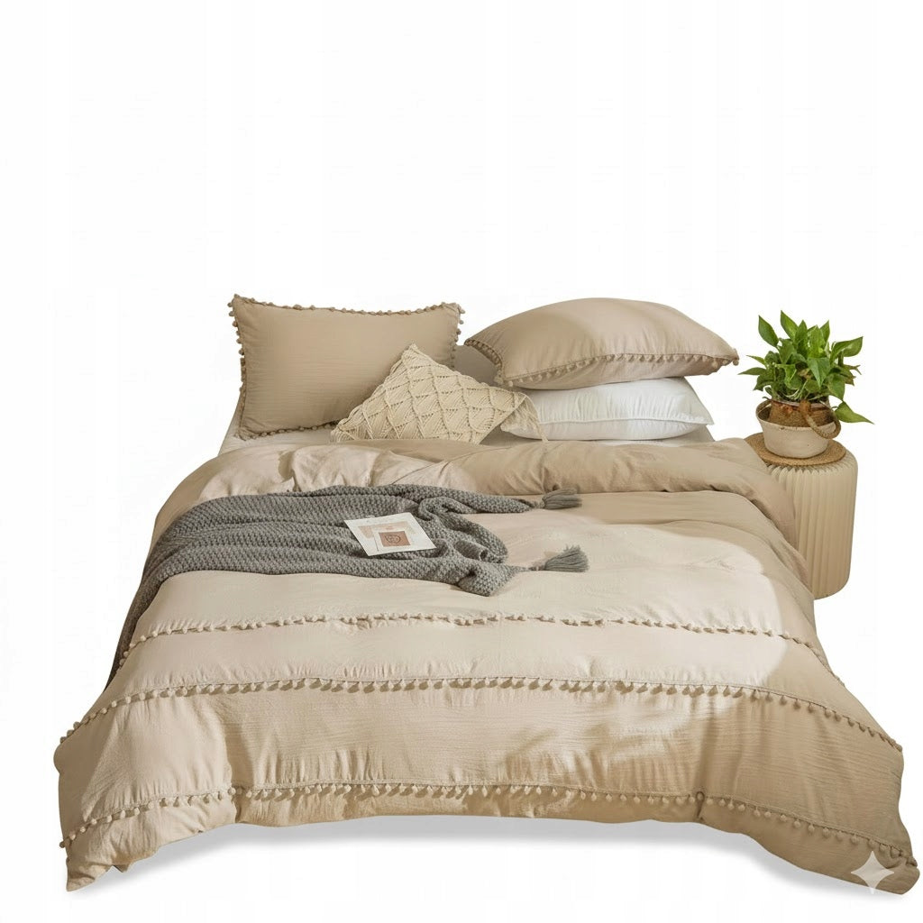 Bedding with Pompoms Boho 200x220 Beige Set Packaging status original