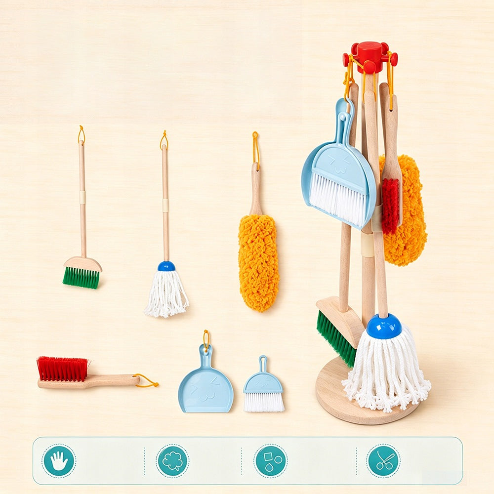 Beech Wood Cleaning Kit for Kids, Broom and Drawer Packaging status original