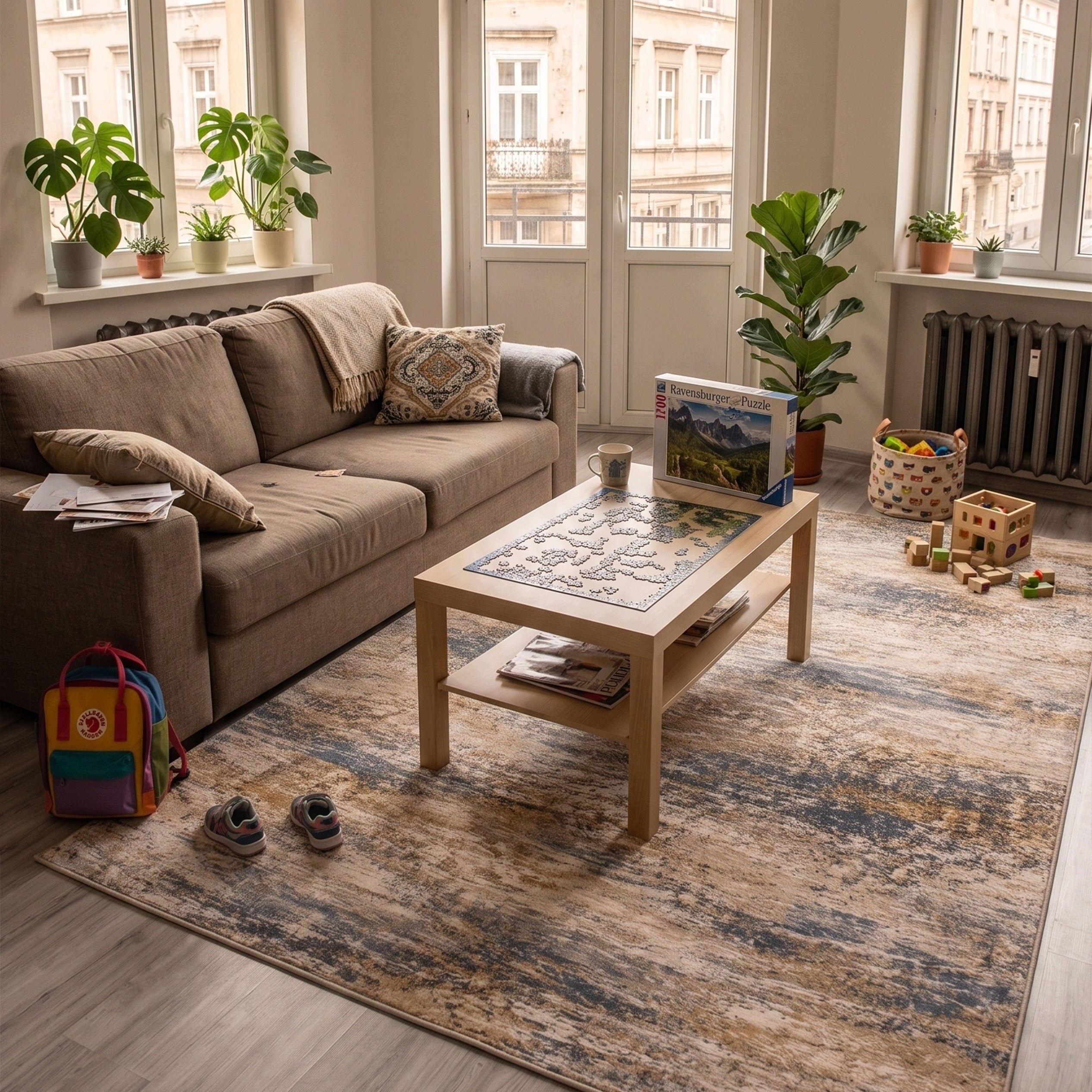 Beige Living Room Rug 160x220 Modern NOVO Marble Non-Slip Soft Brand Strado