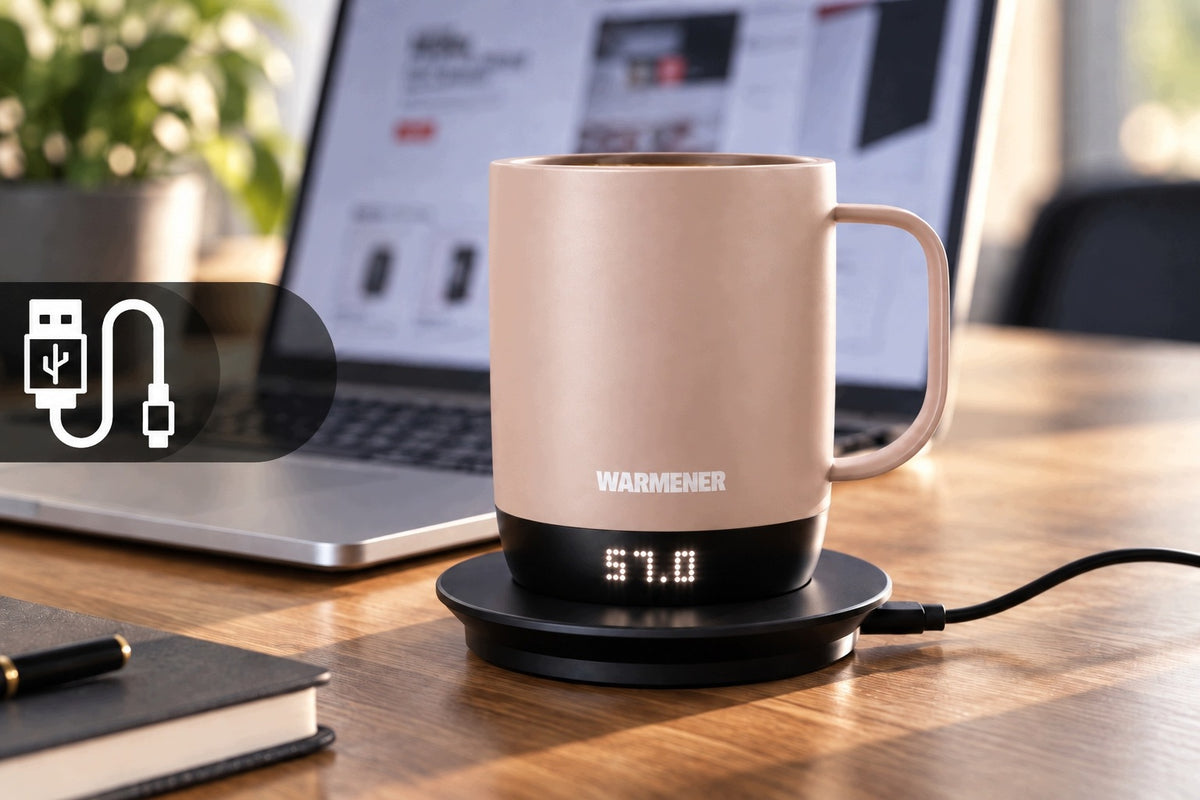 Beige Mug Heated SMART Coffee Warmer Tea Office USB Manufacturer code Beżowy Inteligenty kubek SMART