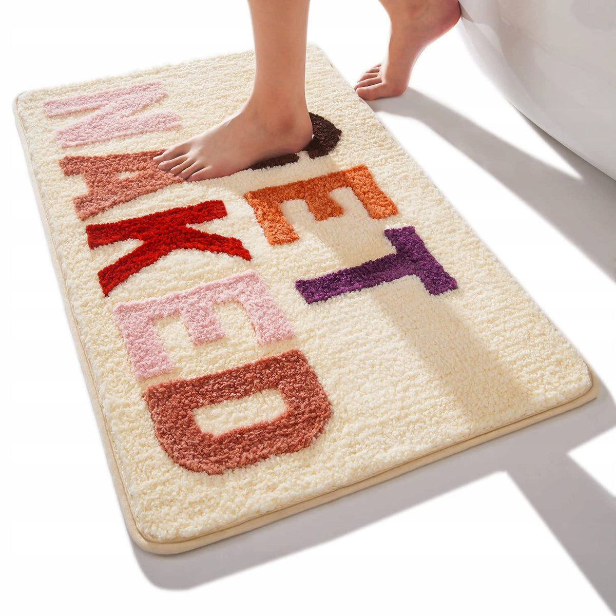 Beige Rug with Colorful Inscription GET NAKED 50 x 80 cm Microfiber