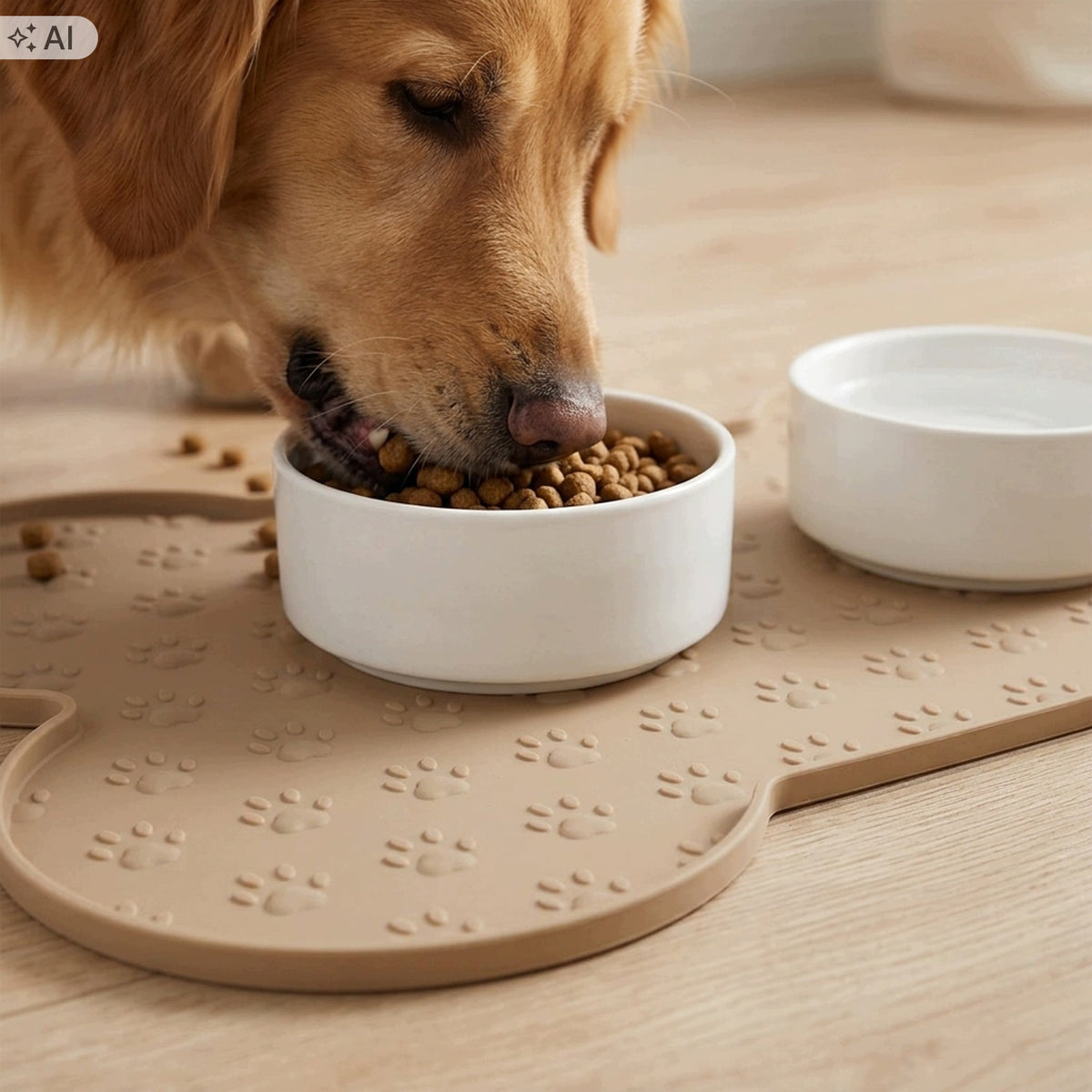 Beige Silicone Cat Dog Bowl Mat Non-Slip Bone Packaging status original