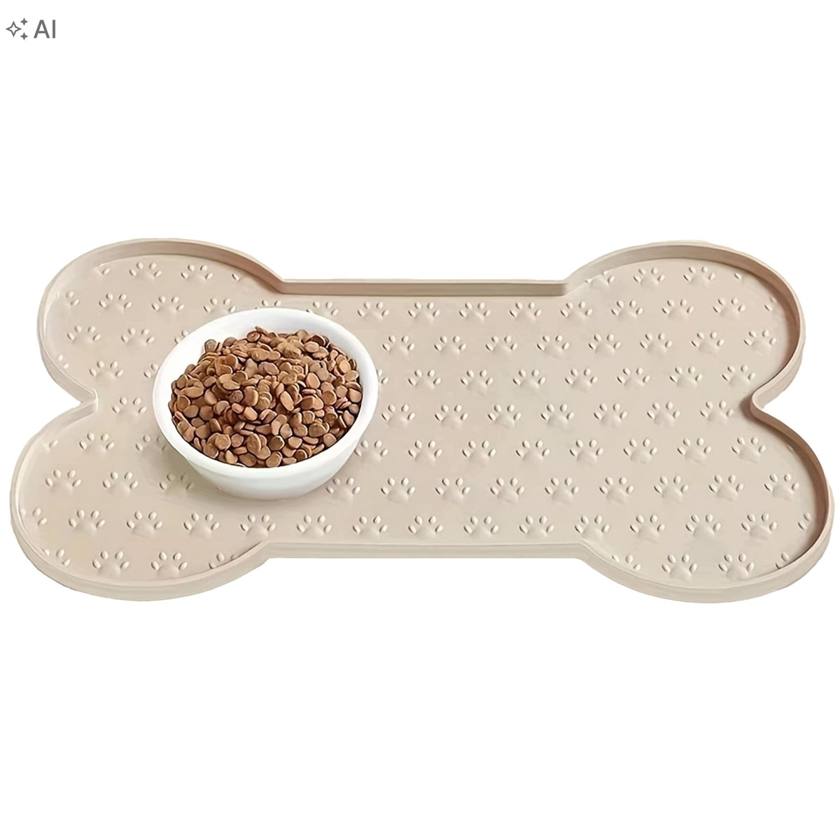 Beige Silicone Cat Dog Bowl Mat Non-Slip Bone