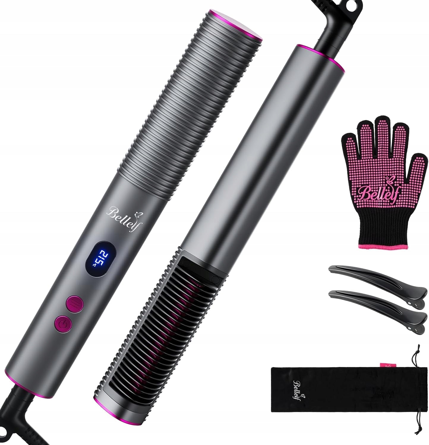 Bellelf Hair Straightening Brush Straightener LED Anti-Scald 9 temp