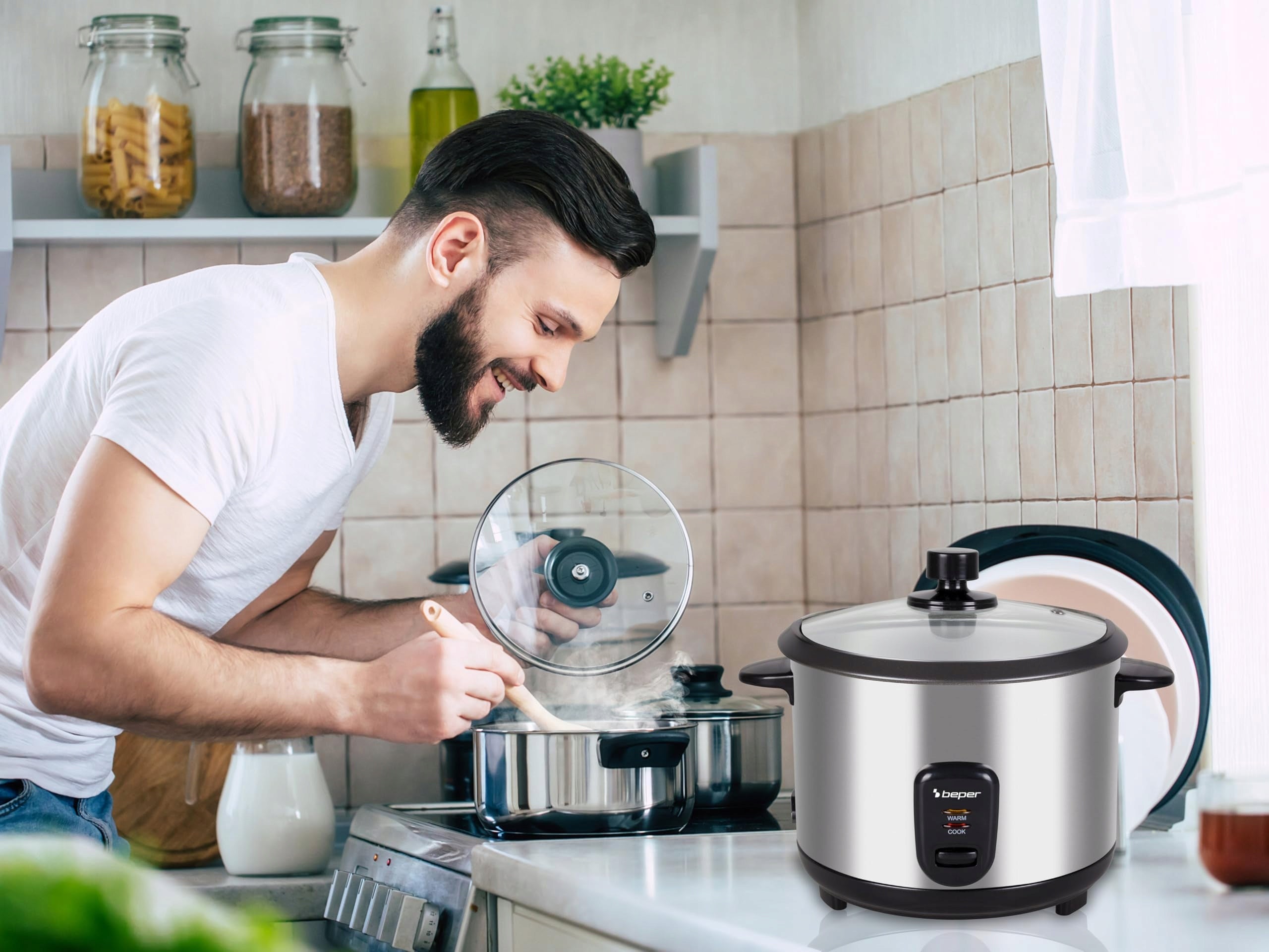 Beper P101VAP001 Rice Steamer 625g 400W Nonstick Steel Dominant color silver