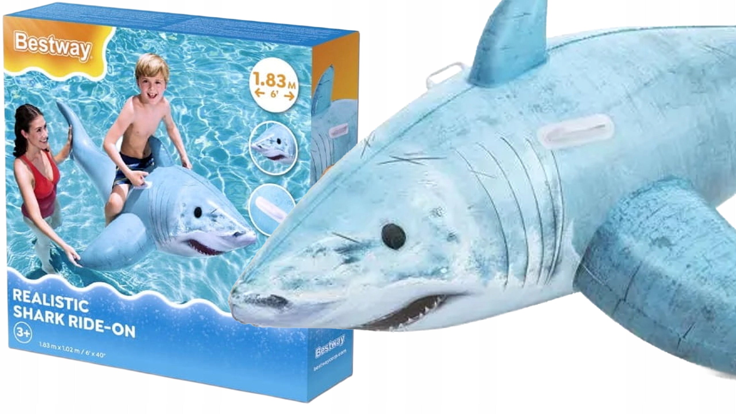 BestWay inflatable mattress shark for swimming water for children 183 x 102 cm Brand Bestway