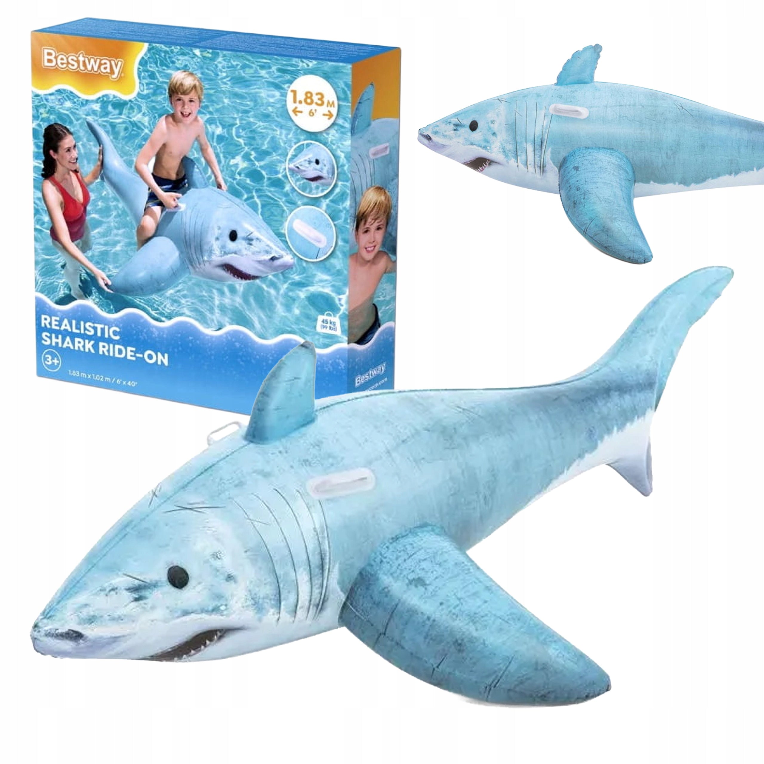 BestWay inflatable mattress shark for swimming water for children 183 x 102 cm