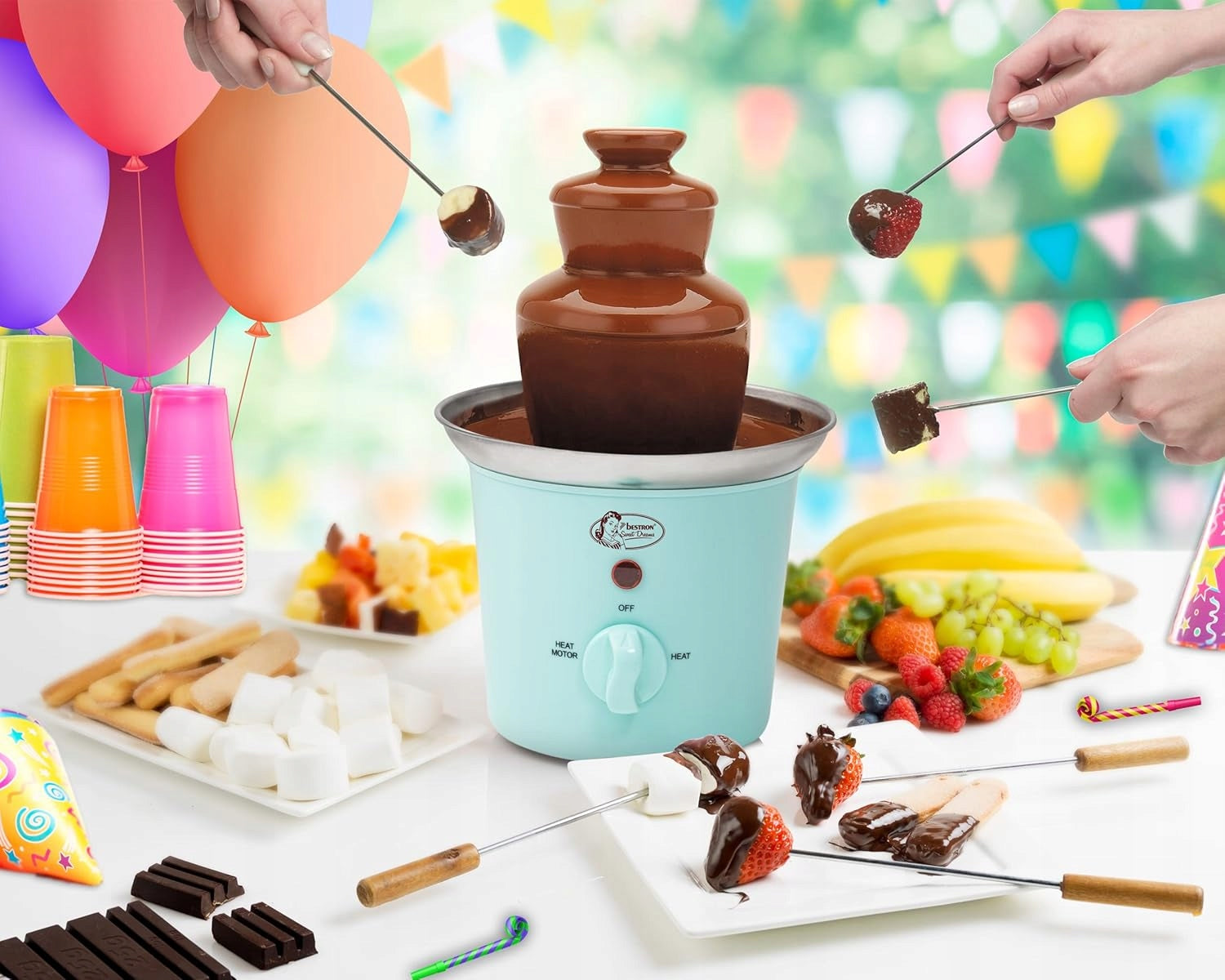Bestron Mint Chocolate Fountain 60W 3 Levels Easy Cleaning Dominant color green