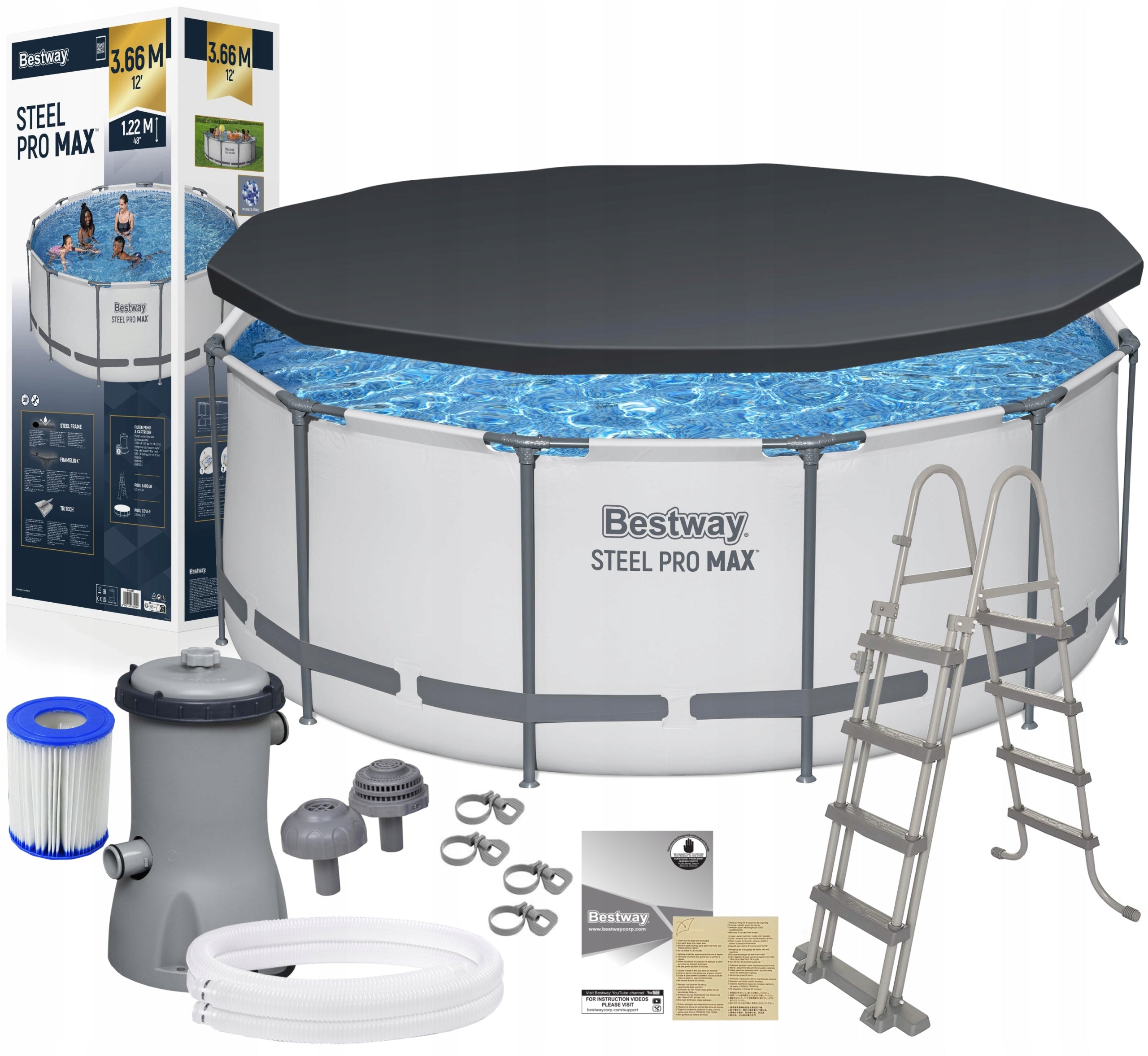 Bestway 56420 366x122cm Garden Pool Framed Ladder Pump Cover