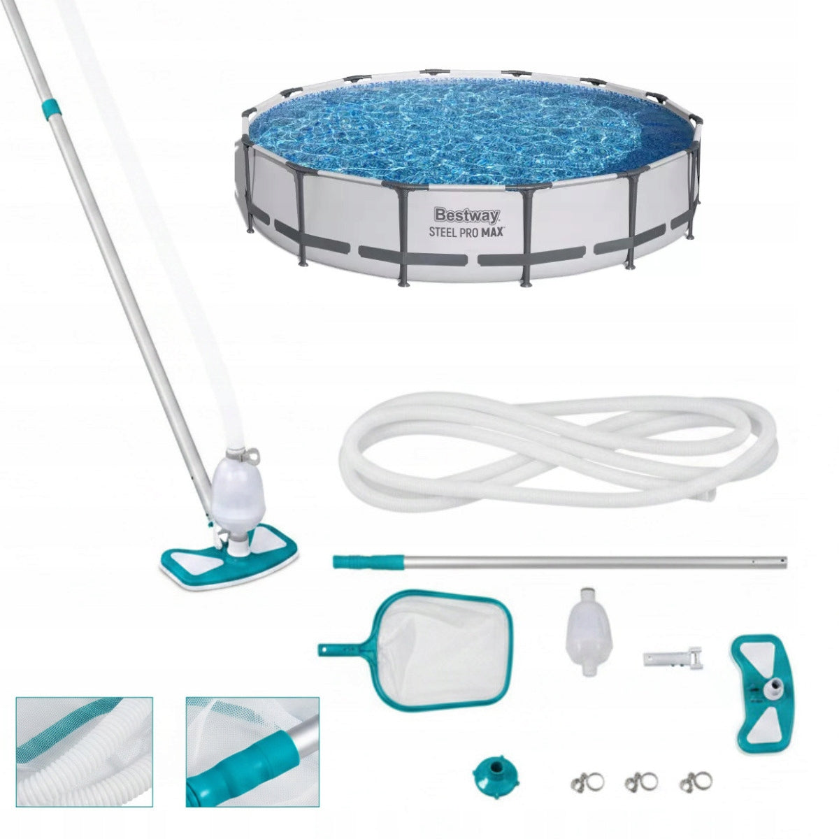 Bestway 56462 Rack Pool Bottom Cleaning Vacuum Cleaner Large Set