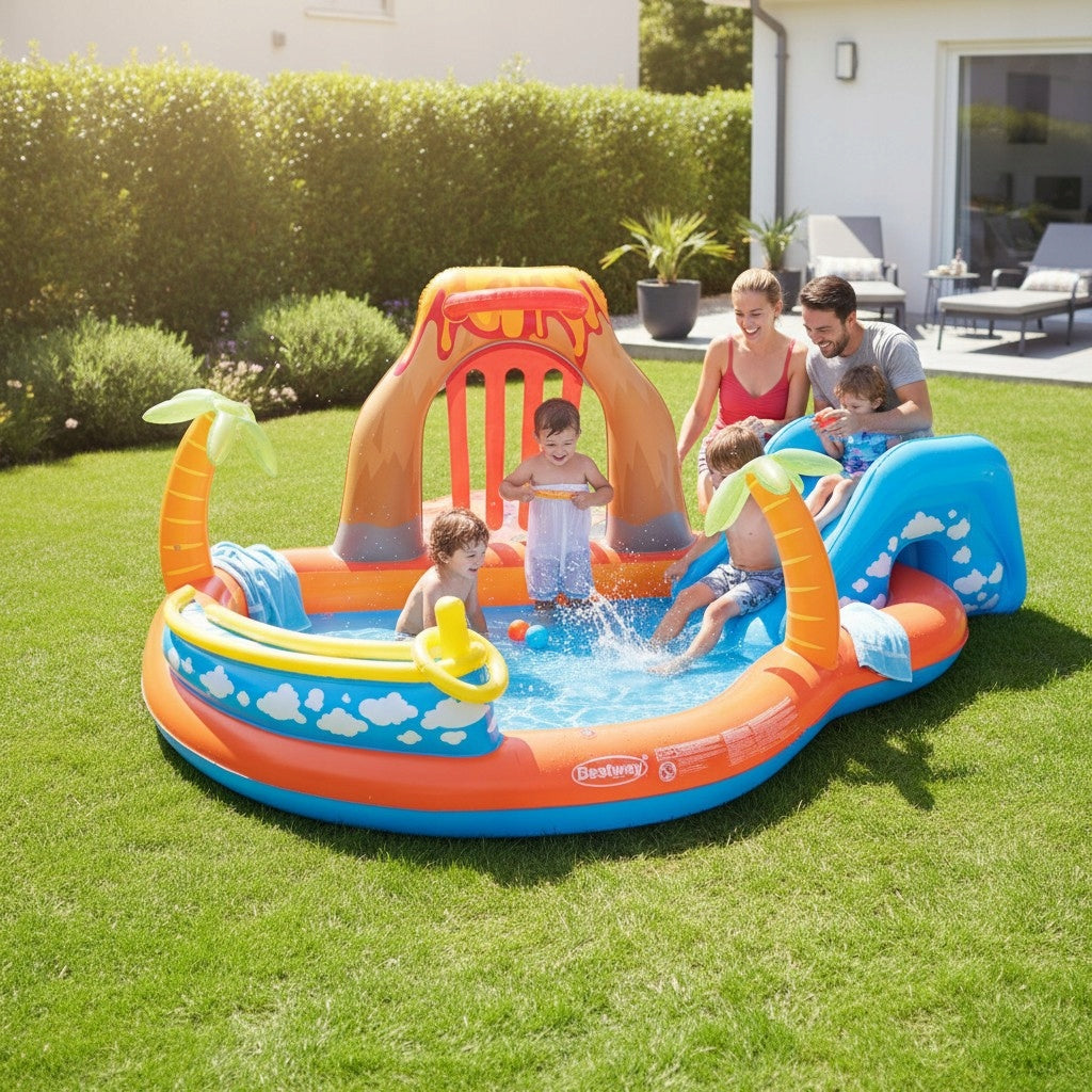 Bestway Inflatable Playground Lava Lagoon Swimming Pool with Slide 265x265x104 cm Brand Bestway