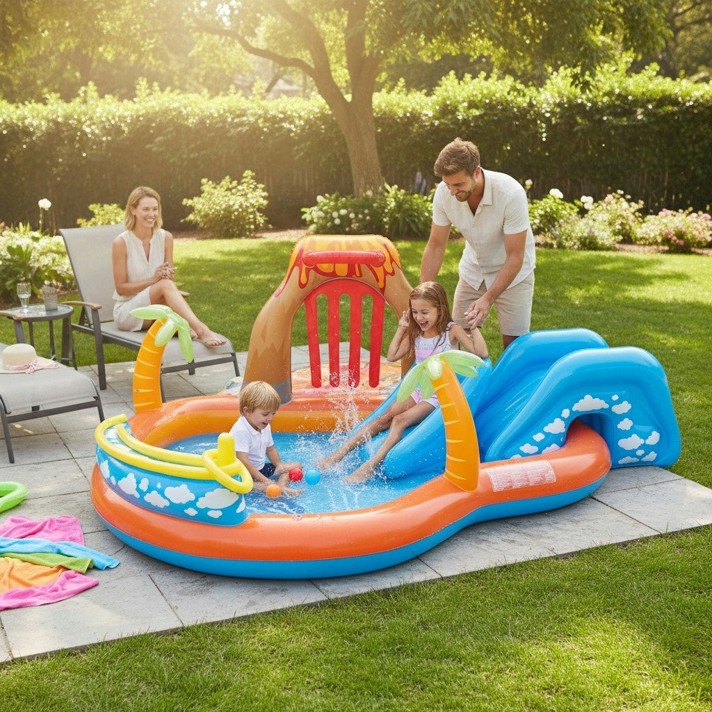 Bestway Inflatable Playground Lava Lagoon Swimming Pool with Slide 265x265x104 cm Volume 208 l
