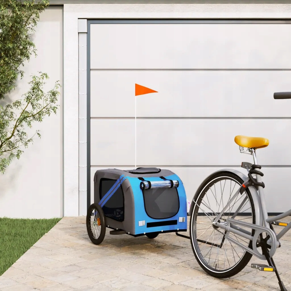 Bicycle Trailer for Animals with Oxford Fabric and Iron, Blue-Grey Brand no brand