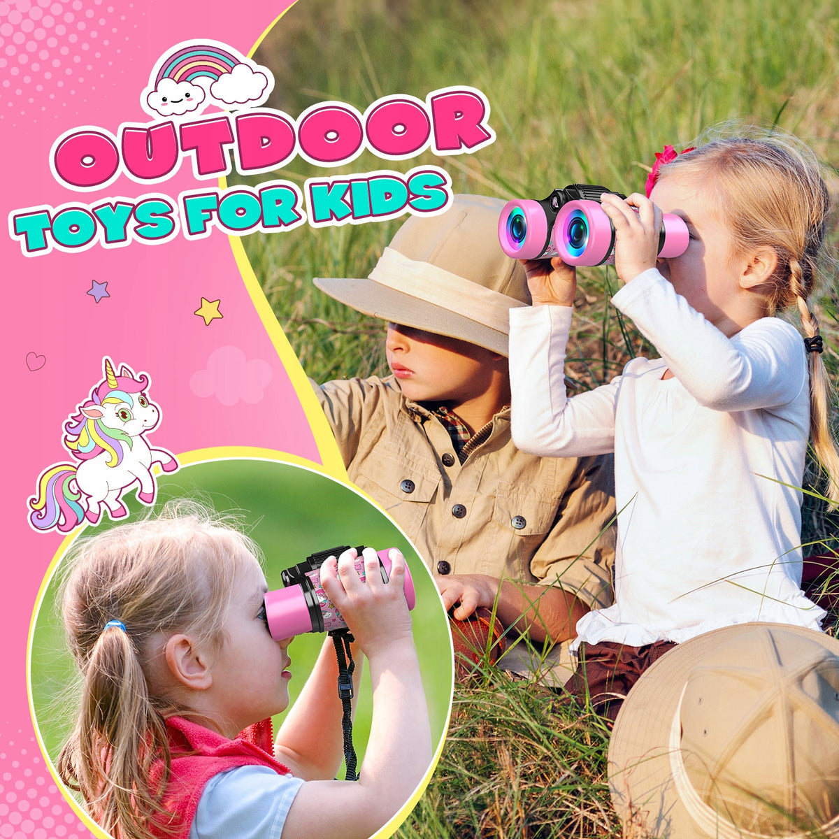 Binoculars for children, pink unicorn, 4x30 for bird watching Manufacturer code WJ12566AEULPK
