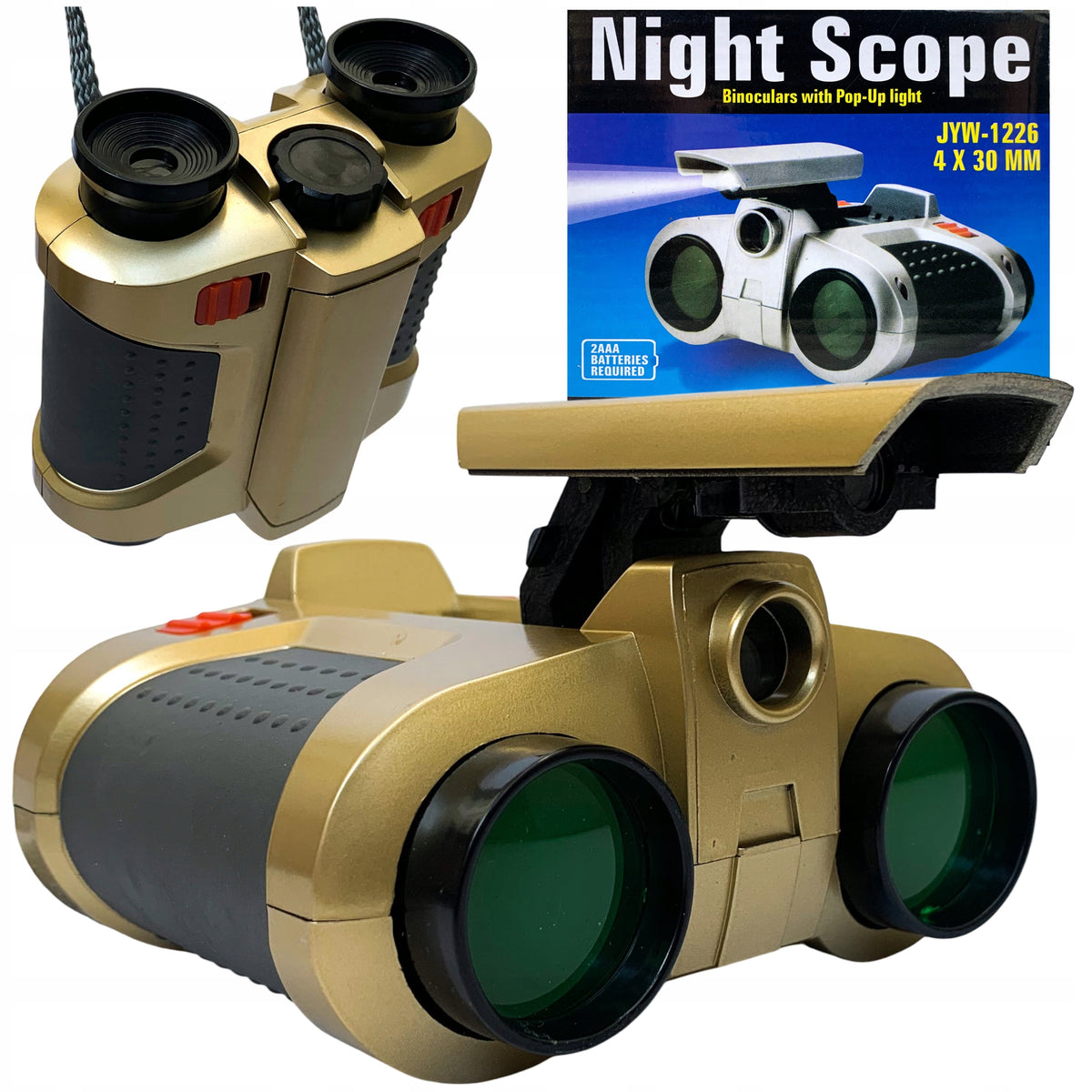 Binoculars with flashlight night vision toy for a child glowing gold toy.