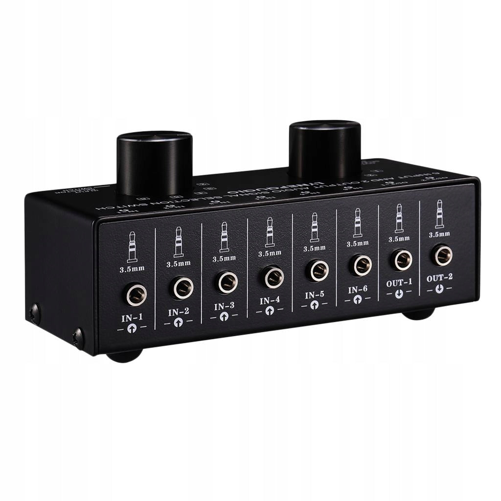 Black Durable 6 Inputs 2 Output Audio Signal Selection Switch Model Przełącznik wyboru sygnału stereo audio