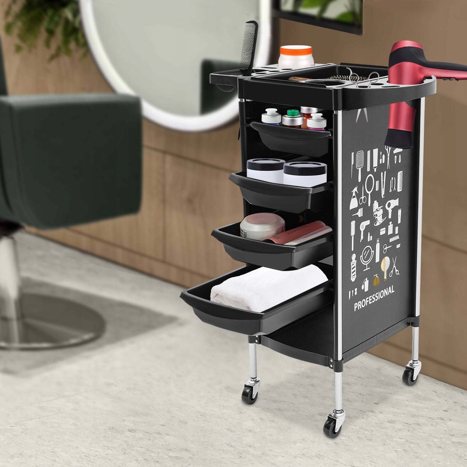 Black Hairdresser Cart with Four Drawers Manufacturer code dg2024111821