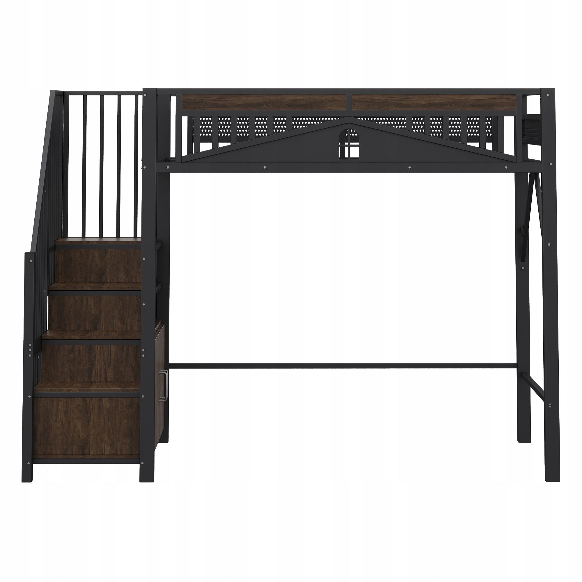 Black Metal Loft Bed 90 x 200 cm with Security Guardrail and Ladder