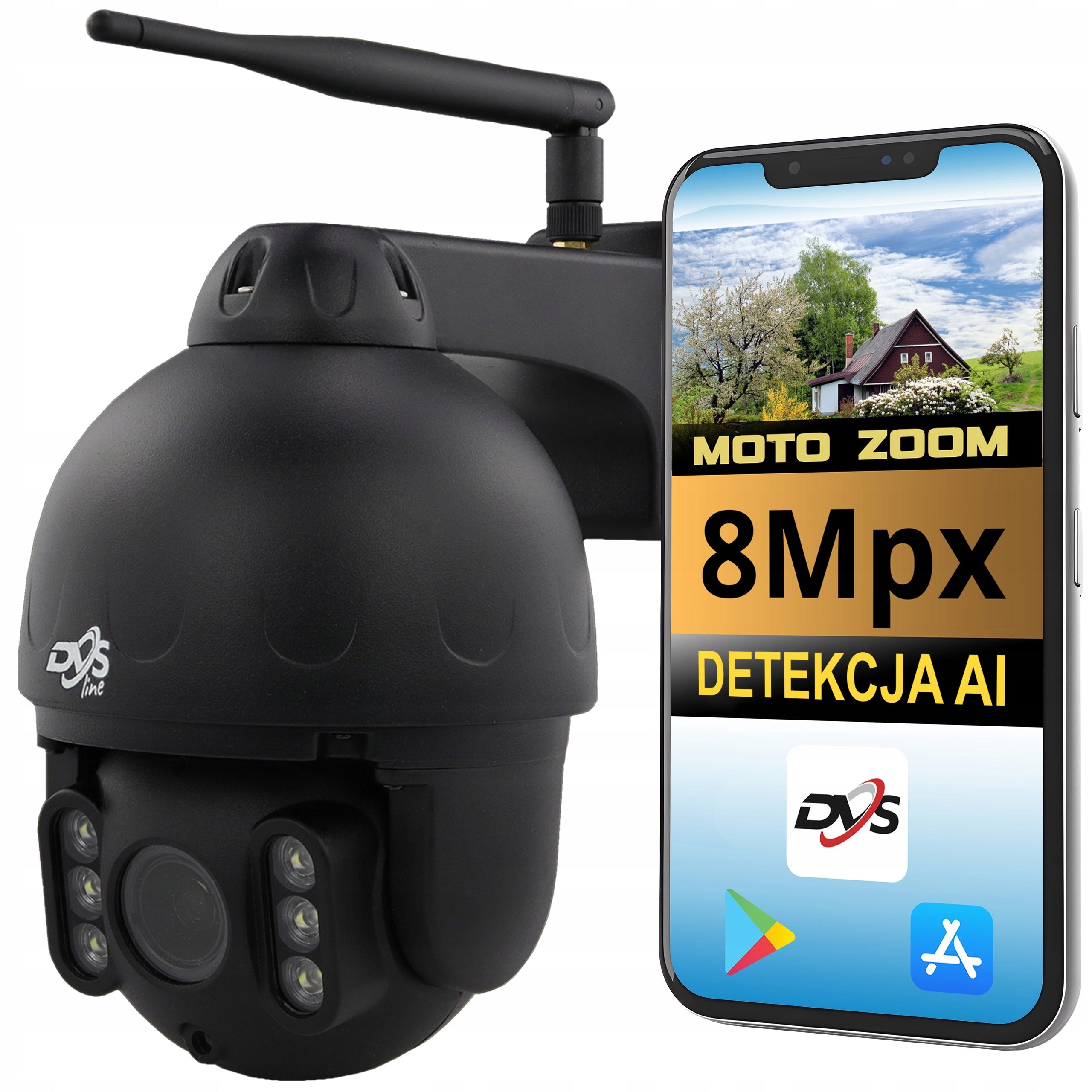 Black Outdoor 4K 8Mpx Rotating WiFi Camera APPROXIMATION SMART 8x ZOOM