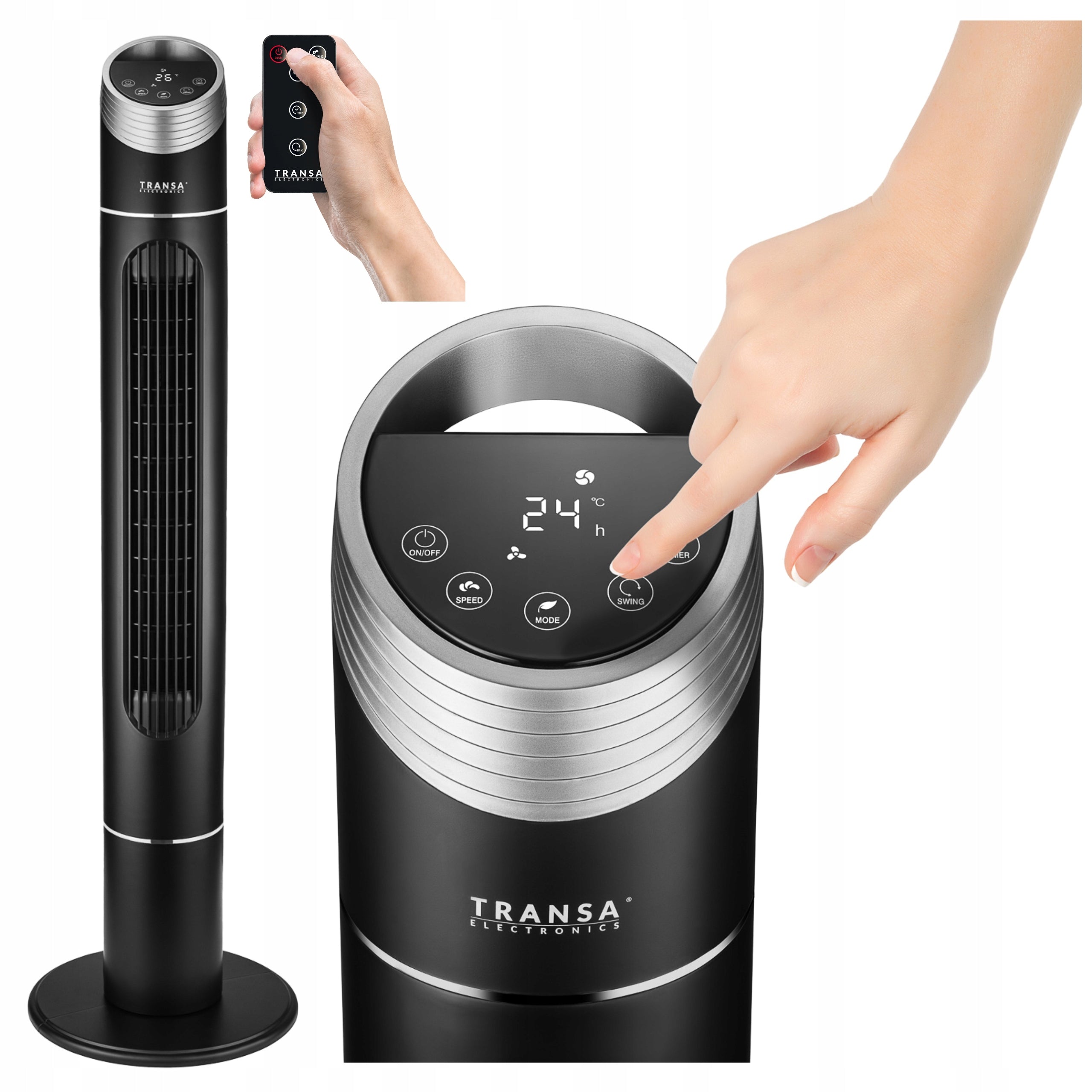 Black Remote Control Floor Column Fan Oscillation Timer Power 40W