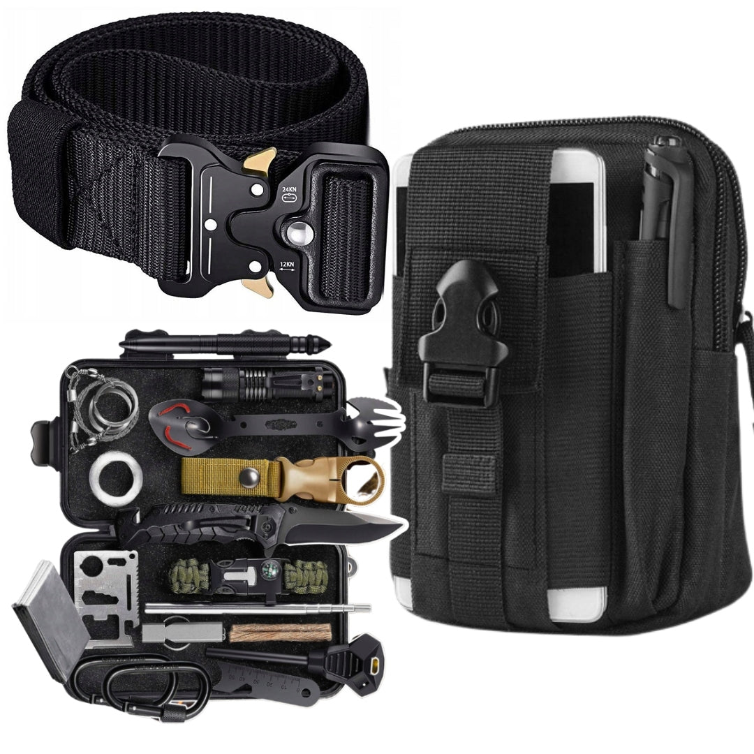 Black Sachet Cargo Tactical Belt + Survival Kit 32in1 Packaging status original
