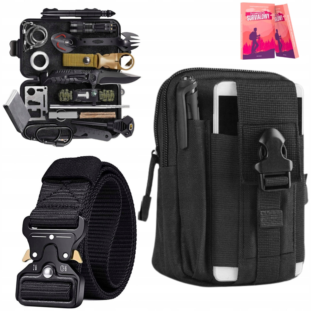 Black Sachet Cargo Tactical Belt + Survival Kit 32in1