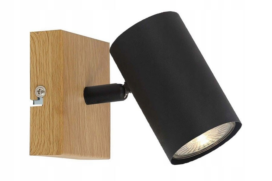 Black Scandinavian wooden wall lamp Quentin motif, adjustable