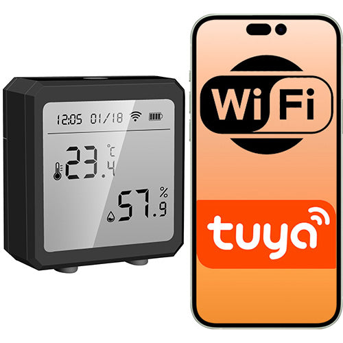 Black Temperature and Humidity Sensor WIFI Black With Tuya LCD Screen