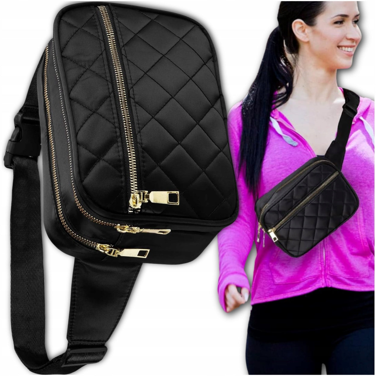 Black Waterproof Bum Bag Women's Belt Sachet Shoulder Hip Quilted Brand EdiBazzar