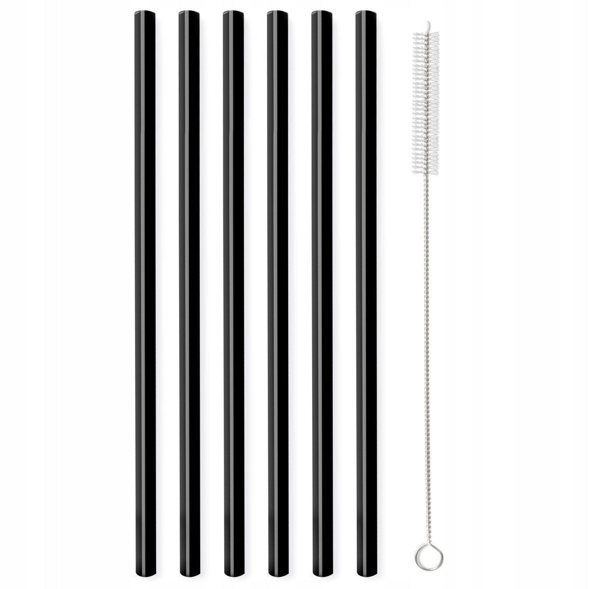Black glass straws for drinks 20 cm set of 6 with toothbrush 26599