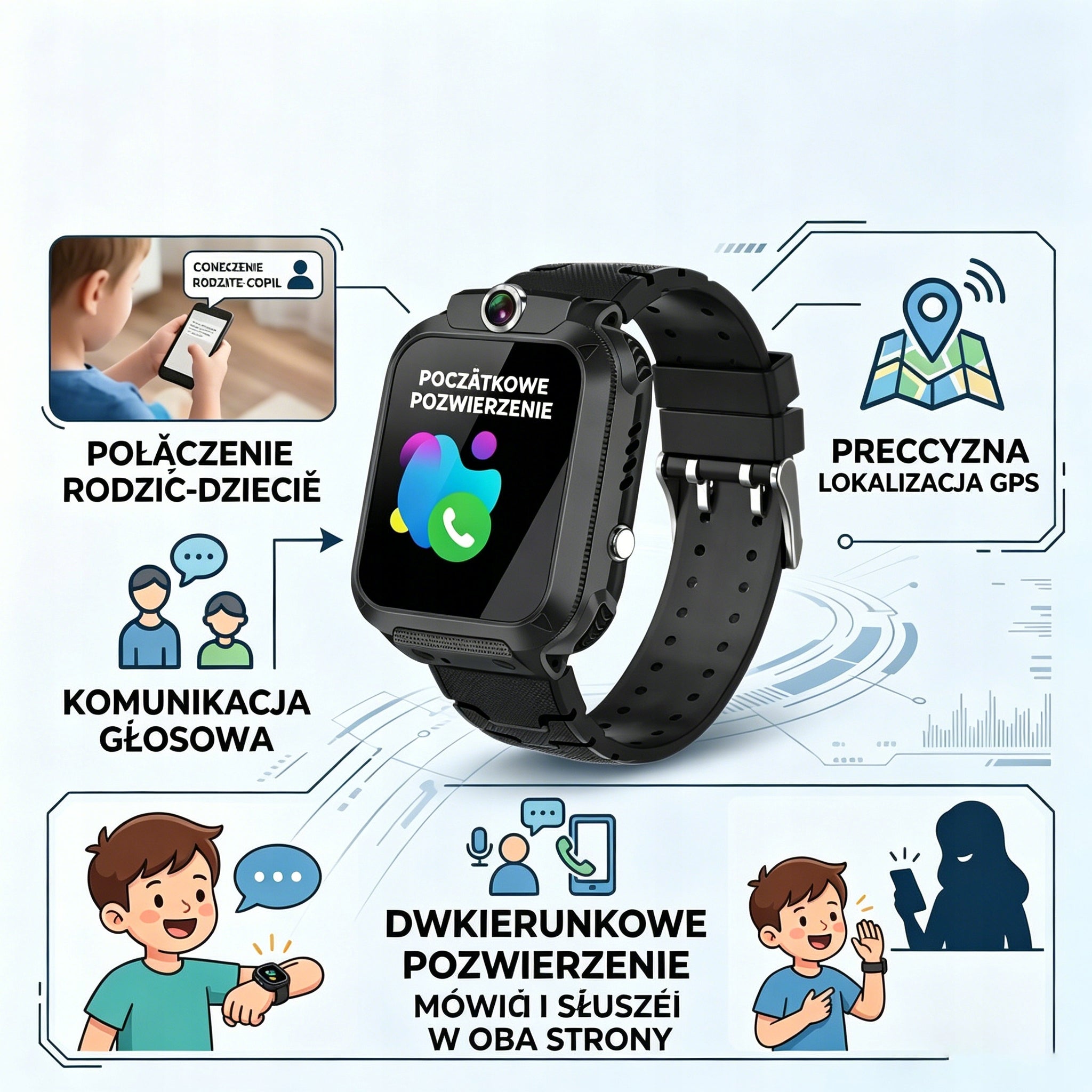 Black smartwatch for kids with camera and ringing function Brand no brand