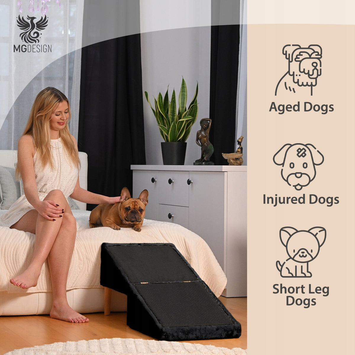 Black stairs for dog, cat 2in1 - folding ramp, pouf, platform Maximum load 100 kg