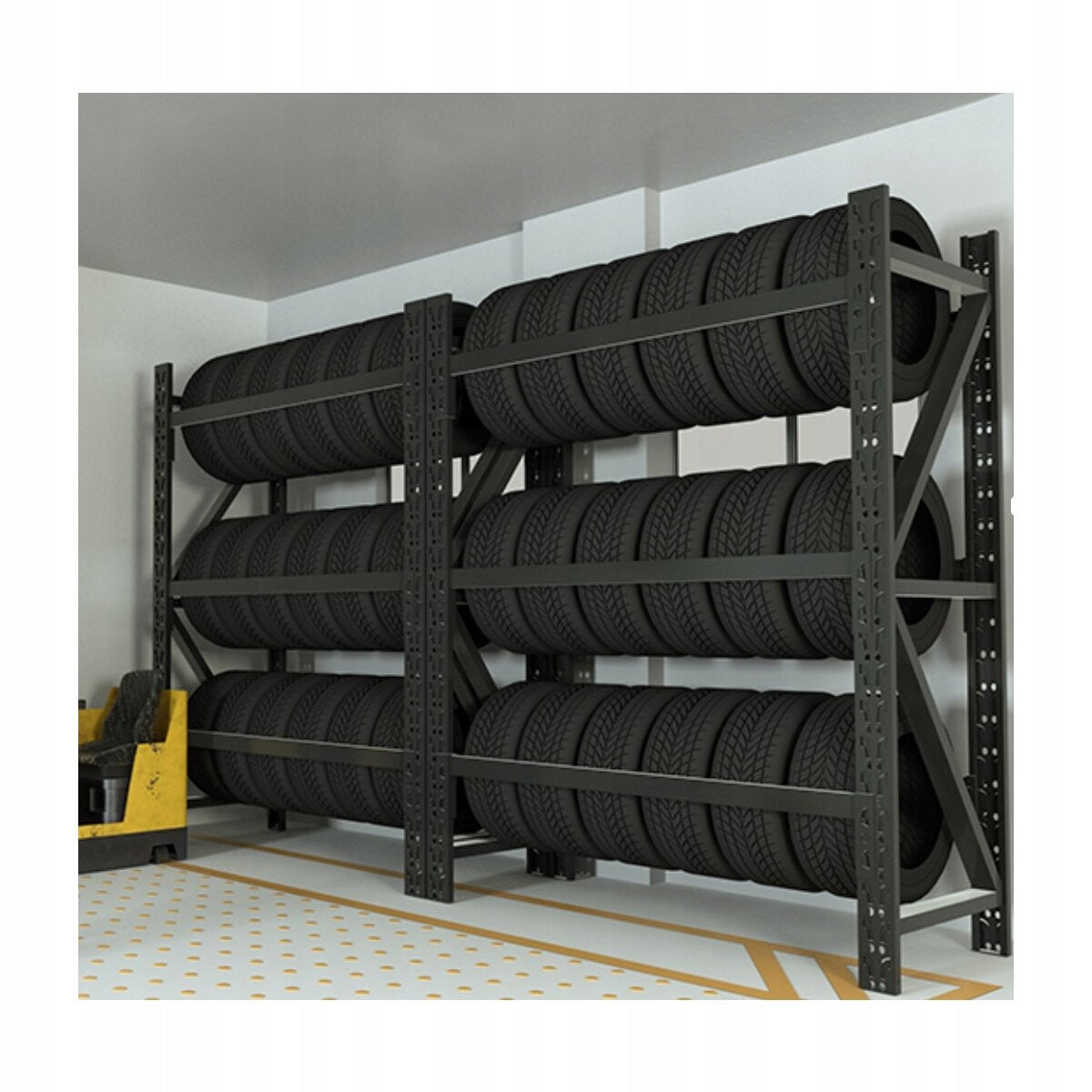 Black tire storage rack , 200x60x200cm, high strength 300 kg Packaging status original