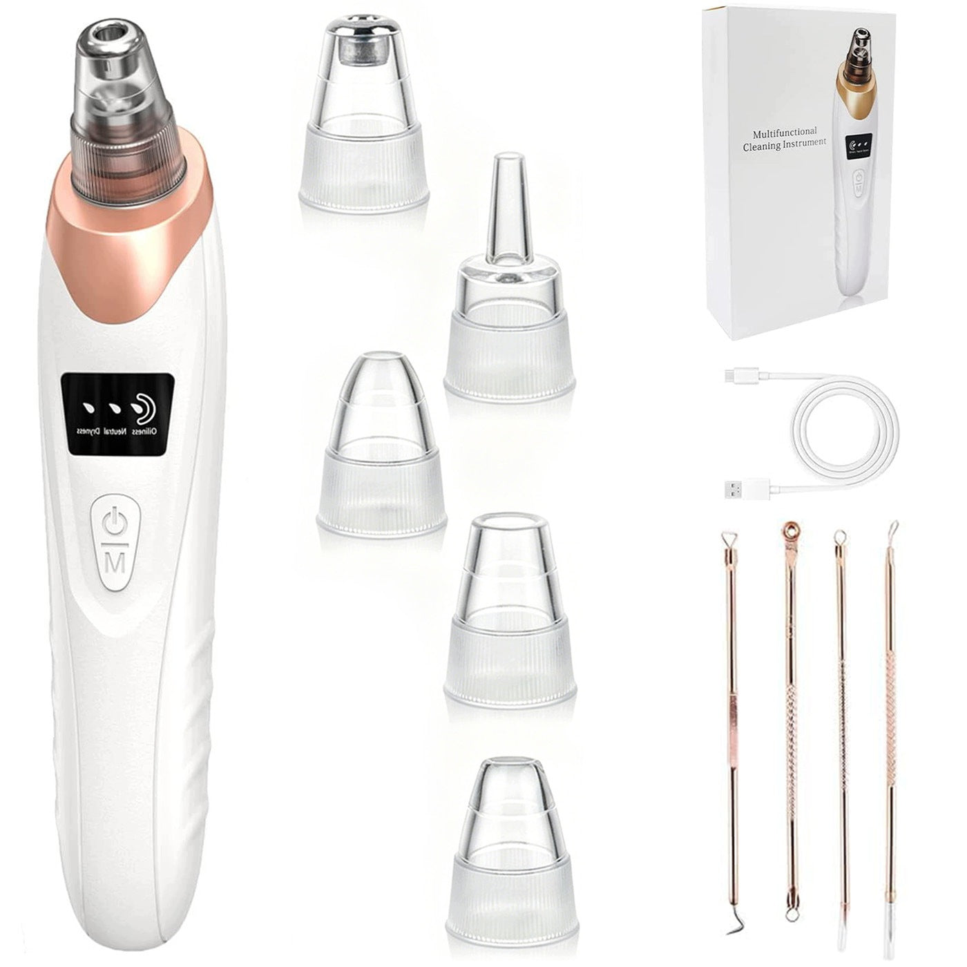 Blackhead Vacuum Cleaner Pores Face Care Nose Skin 6 Tips White