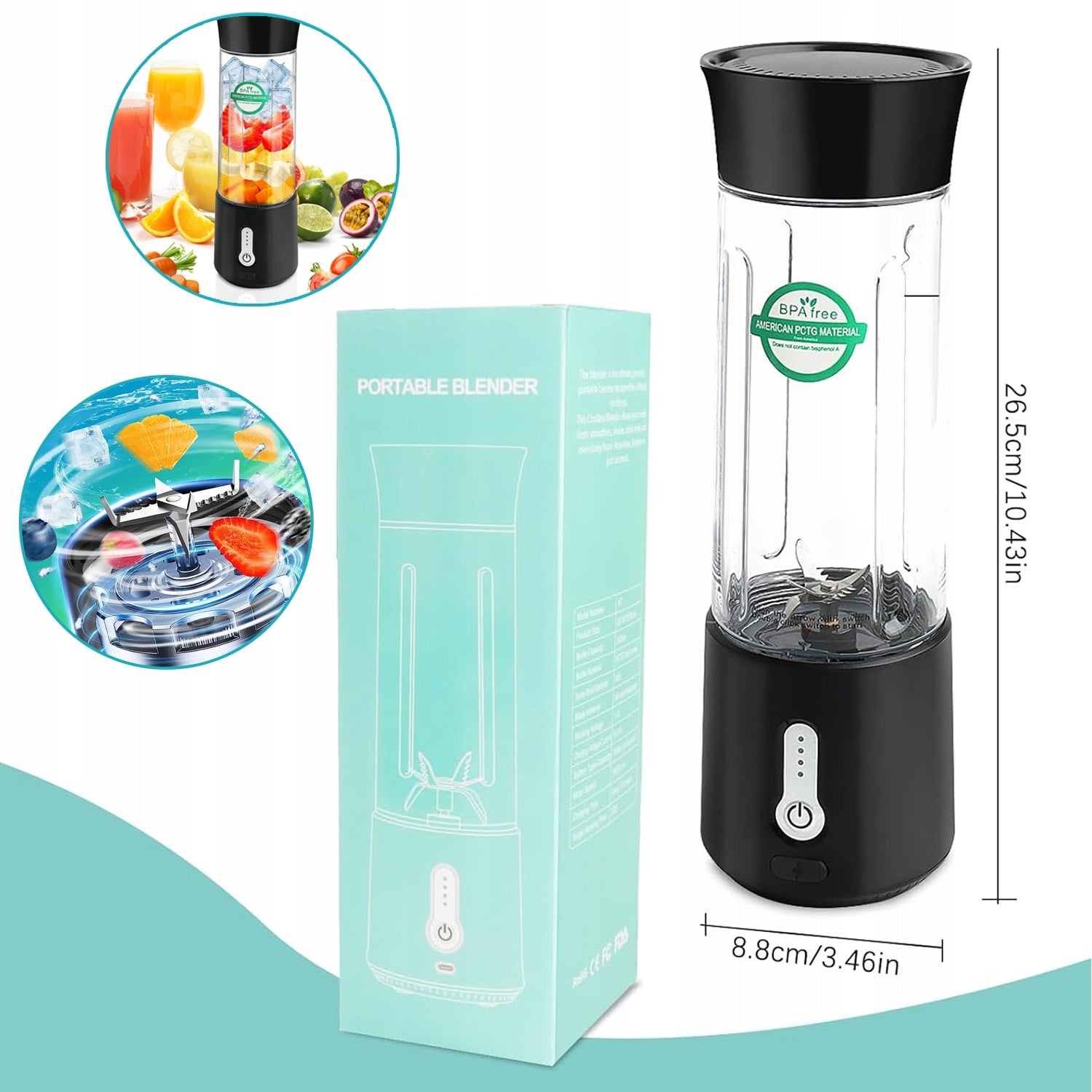 Blender Cordless Portable Leak Proof USB C Charging Stainless Steel Blades Brand no brand