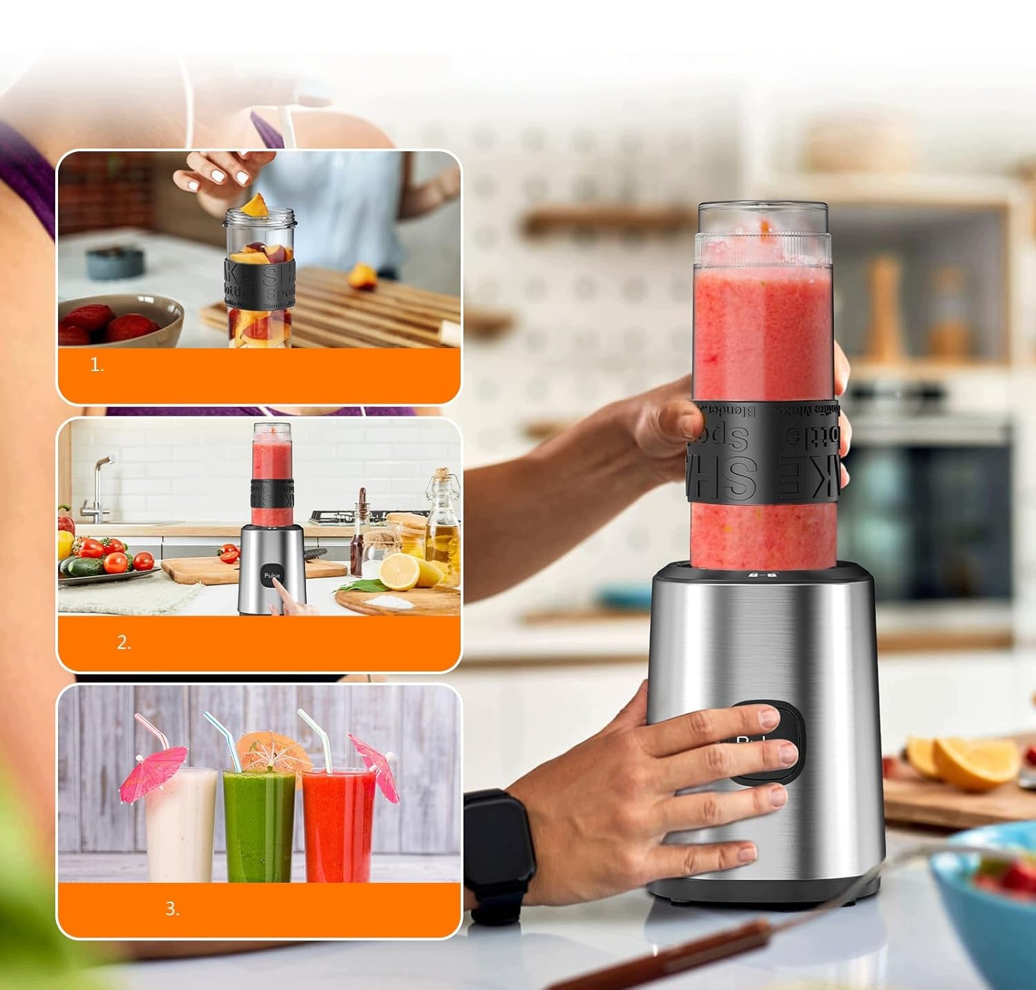 Blender for Smoothie Fruit and Ice Crushing - 2 X 570 Ml Portable Bottle Packaging status original