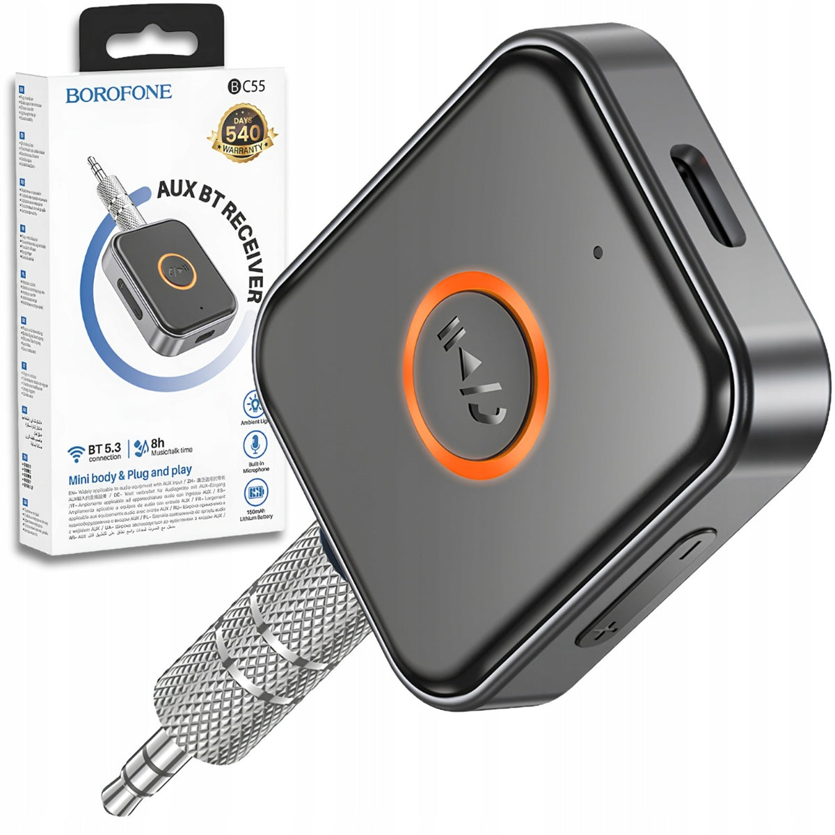 Bluetooth 5.3 AUX Receiver 3,5 mm Borofone BC55 Suave For Car Black
