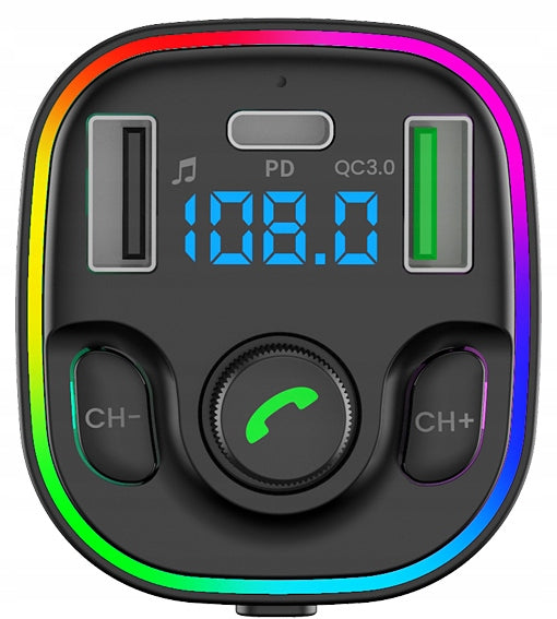 Bluetooth FM Transmitter Audio Car Charger PD 20W QC3.0 USB-C LED Manufacturer code Transmiter samochodowy FM USB-C LED TFM102