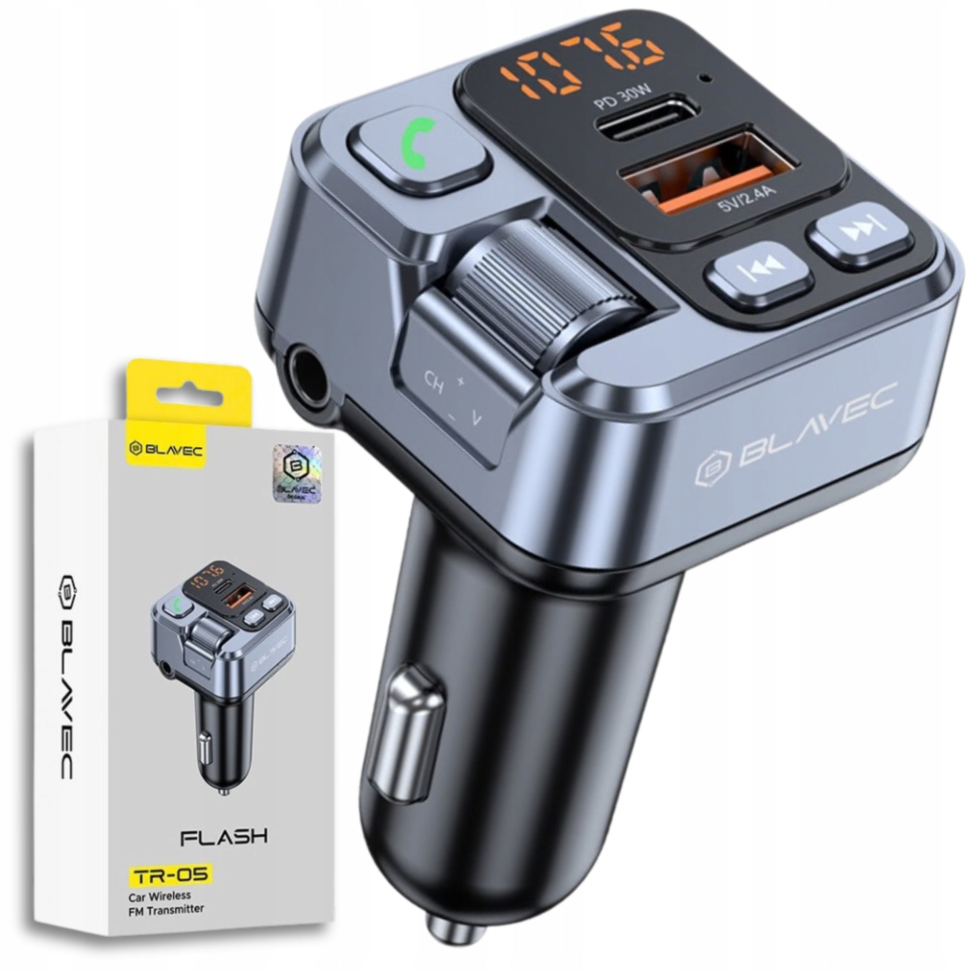 Bluetooth FM Transmitter Car MP3 AUX Charger USB-C PD 30W + USB-A Packaging status original
