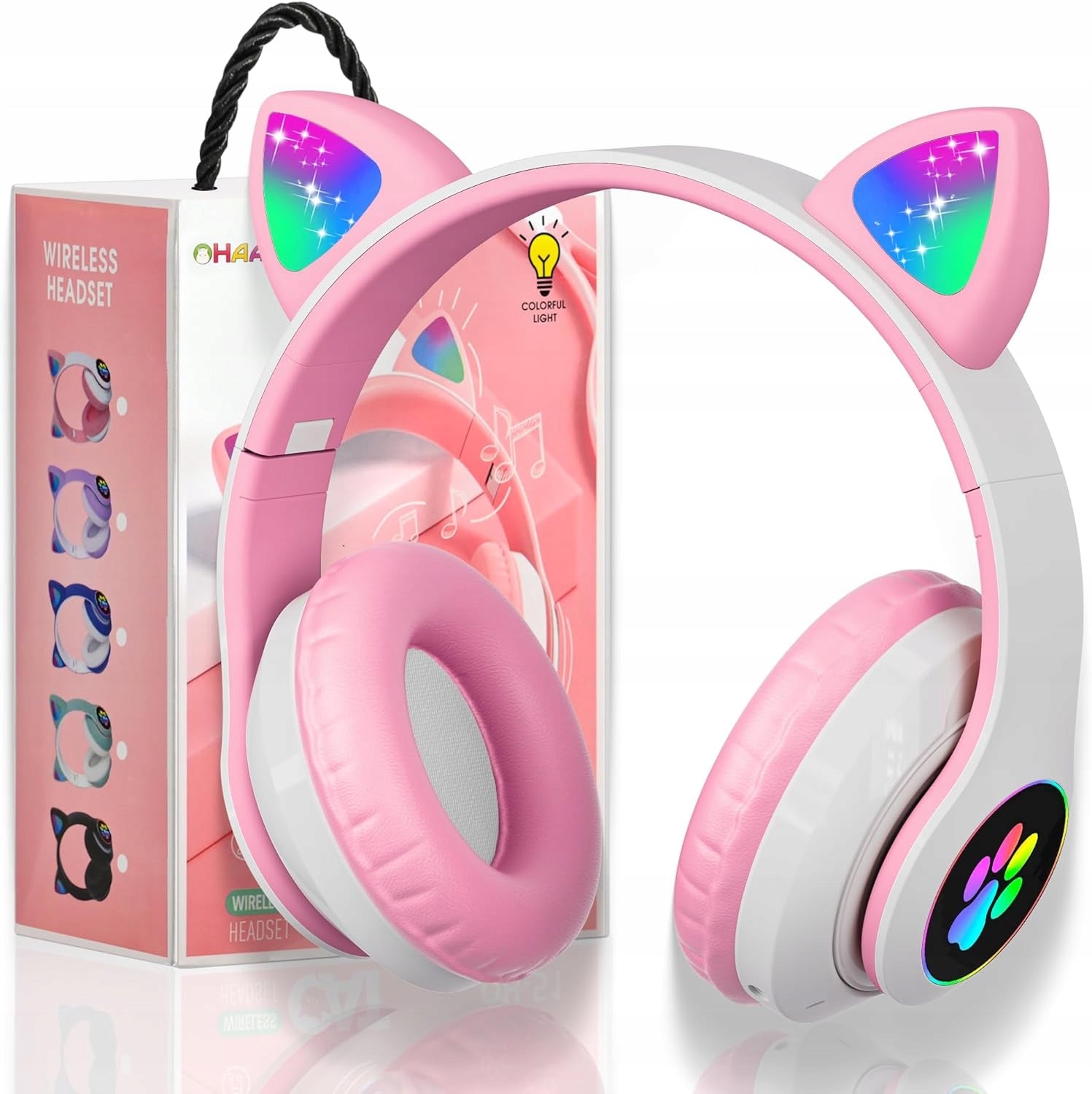 Bluetooth Headphones Cat Ears LED On-Ear for Baby Girls Gift Manufacturer code KOCIE USZY BEZPRZEWODOWE RGB pro
