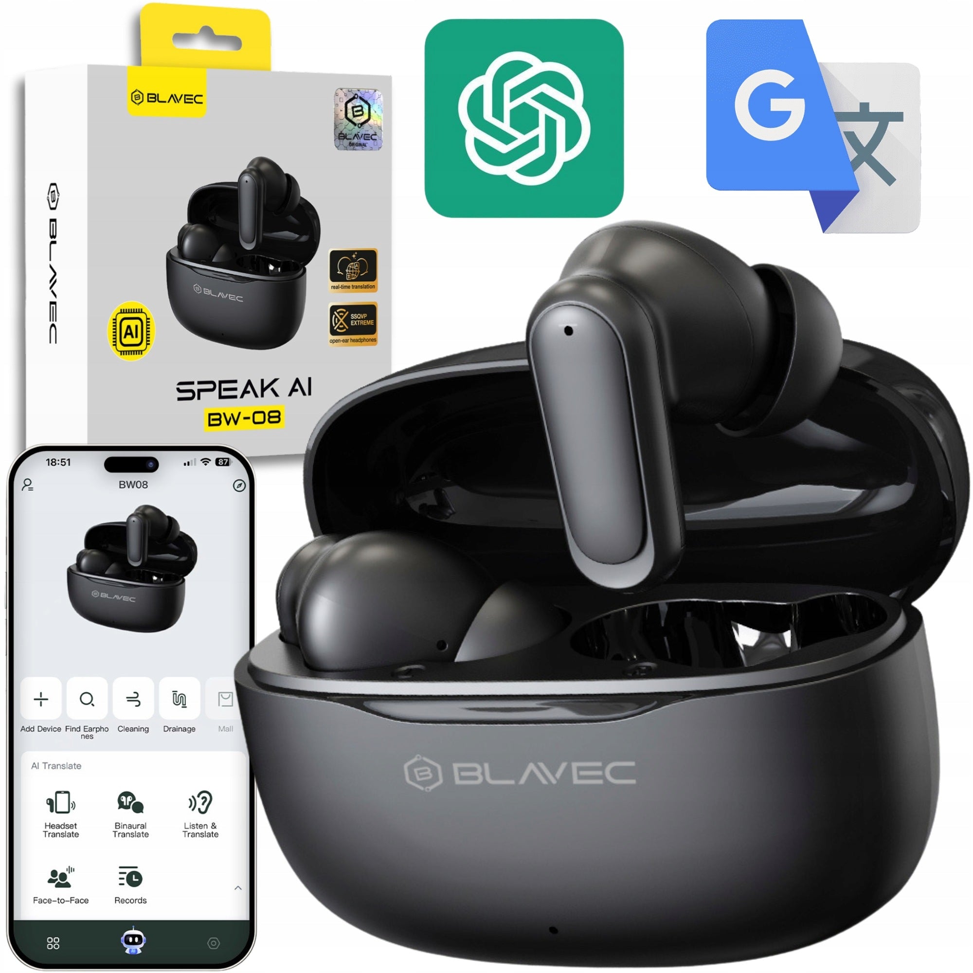 Bluetooth TWS Wireless In-Ear Headphones with AI Call Translation